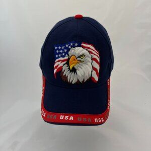 USA Flag Bald Eagle Adjustable Hat One Size Fits All Santo Cap